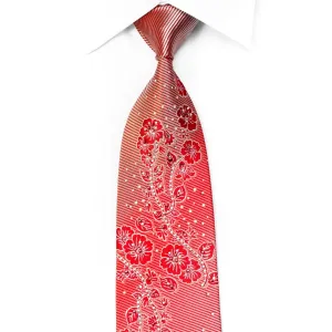 Guy Laroche Men's Rhinestone Necktie Floral On Red With Silver Sparkles