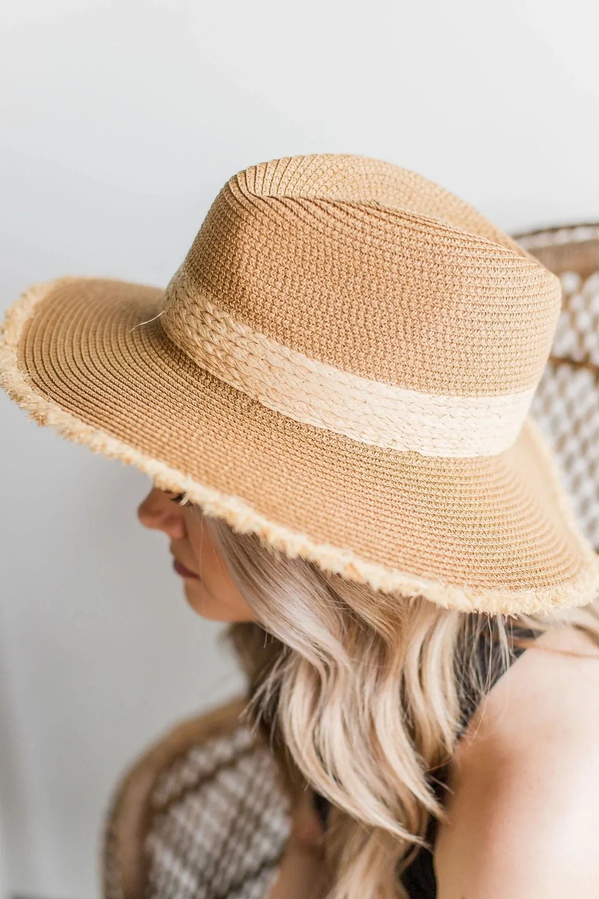 H3085 Frayed Edge Straw Panama Sun Hat