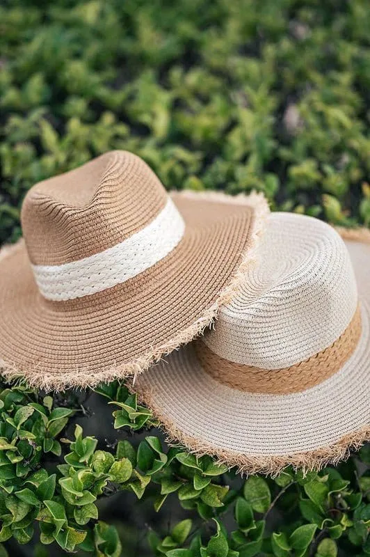 H3085 Frayed Edge Straw Panama Sun Hat