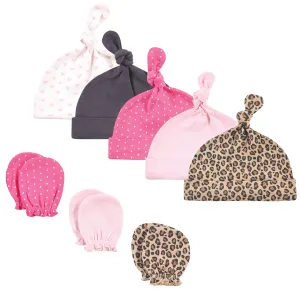 Hudson Baby Cotton Cap and Scratch Mitten Set, Leopard