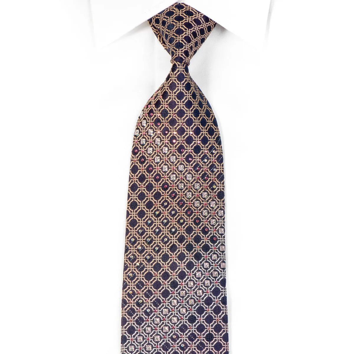 Indian Homme Rhinestone Tie Purple Geometric On Navy