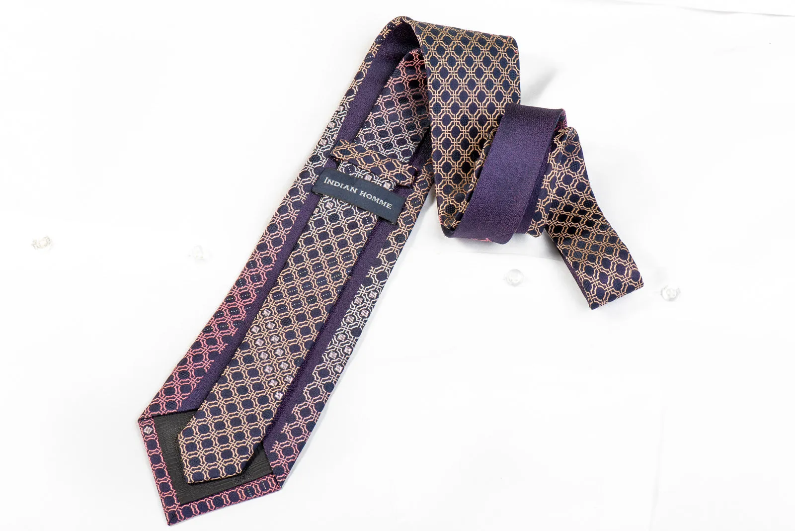 Indian Homme Rhinestone Tie Purple Geometric On Navy