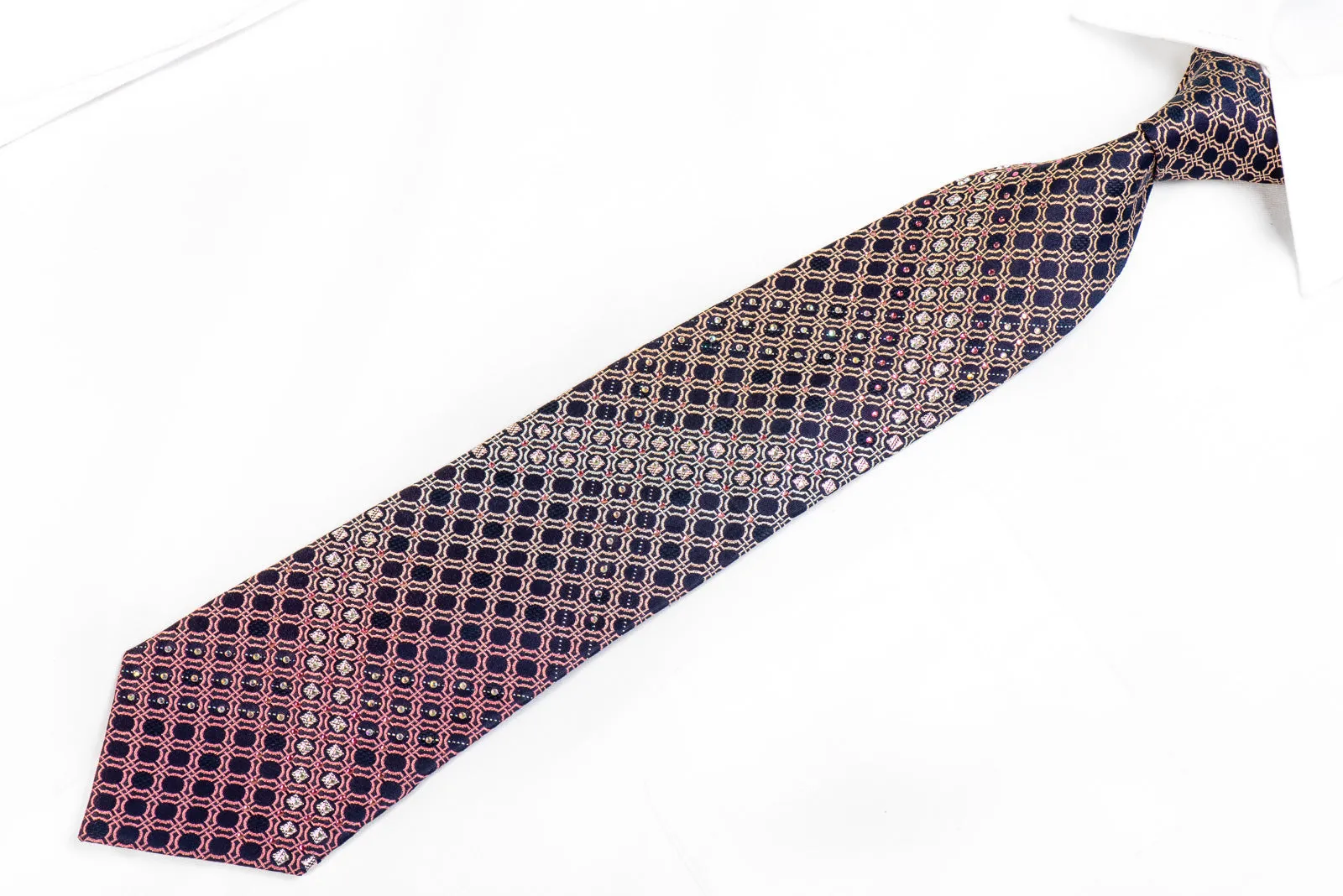 Indian Homme Rhinestone Tie Purple Geometric On Navy