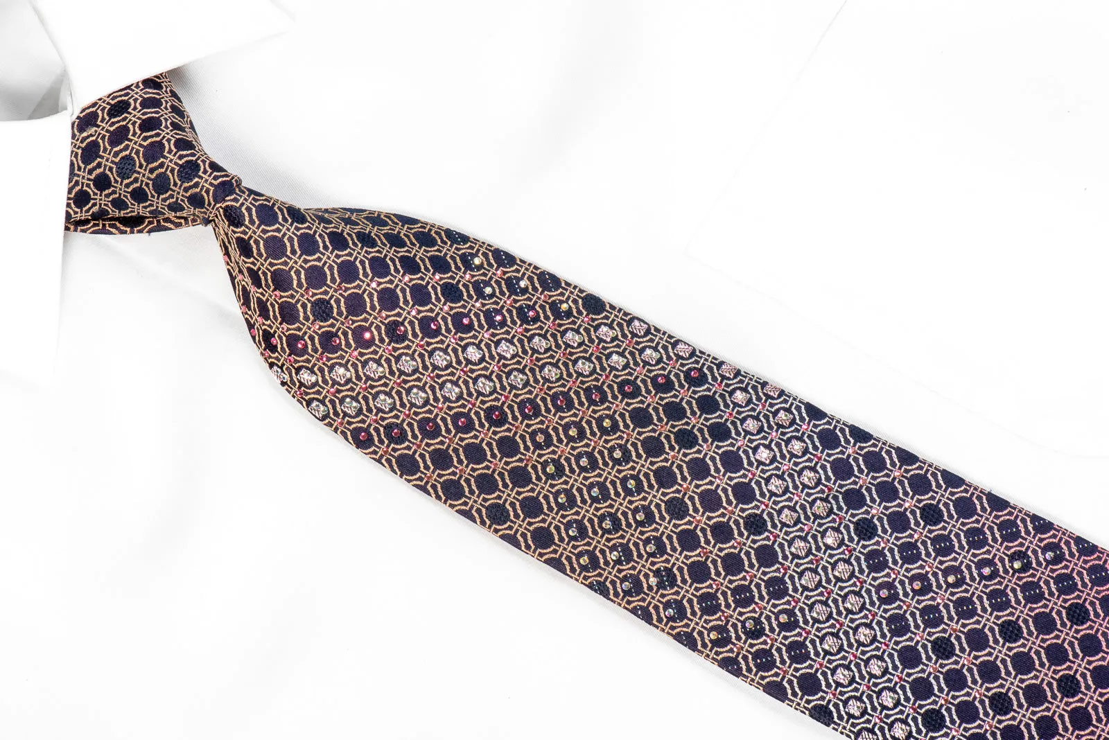 Indian Homme Rhinestone Tie Purple Geometric On Navy