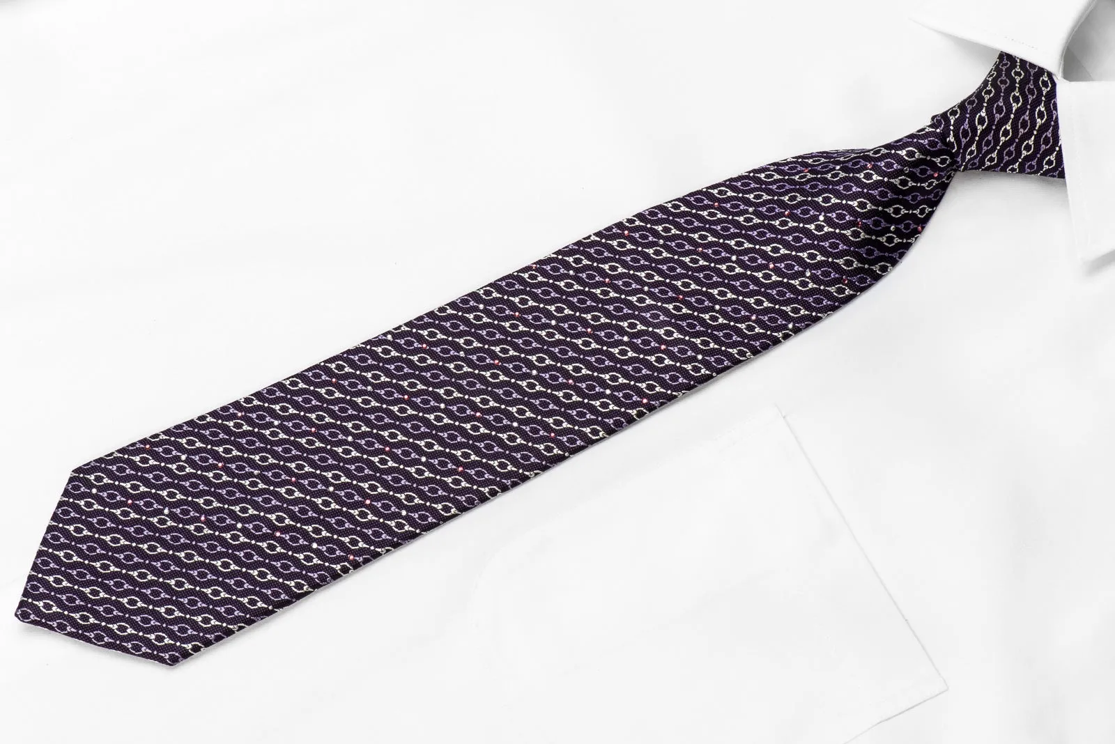 Interlocking Chain On Purple Crystal Tie Sparkling With Rhinestones