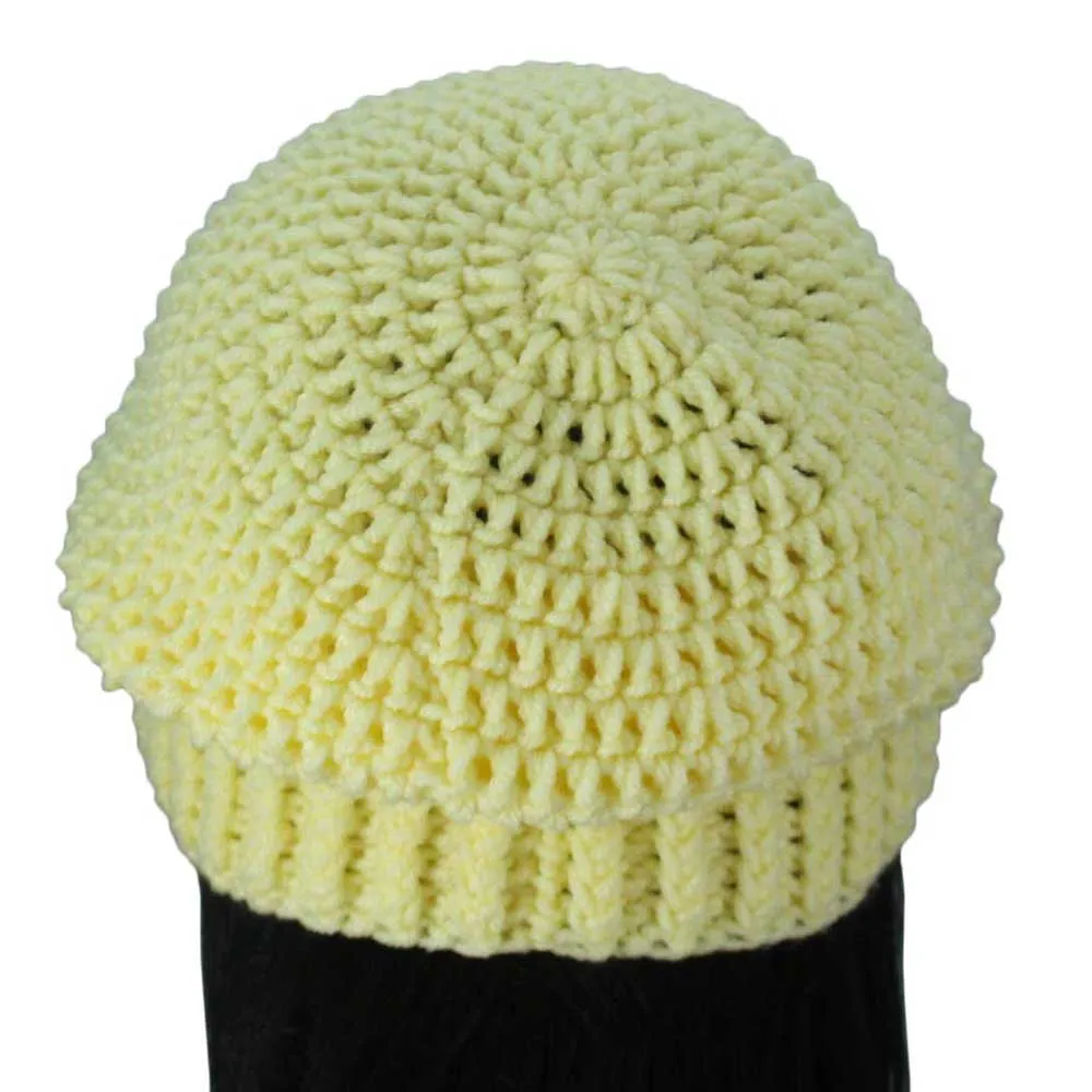 Light Yellow Crochet Beanie Hat Medium/Large - JMCH47ML