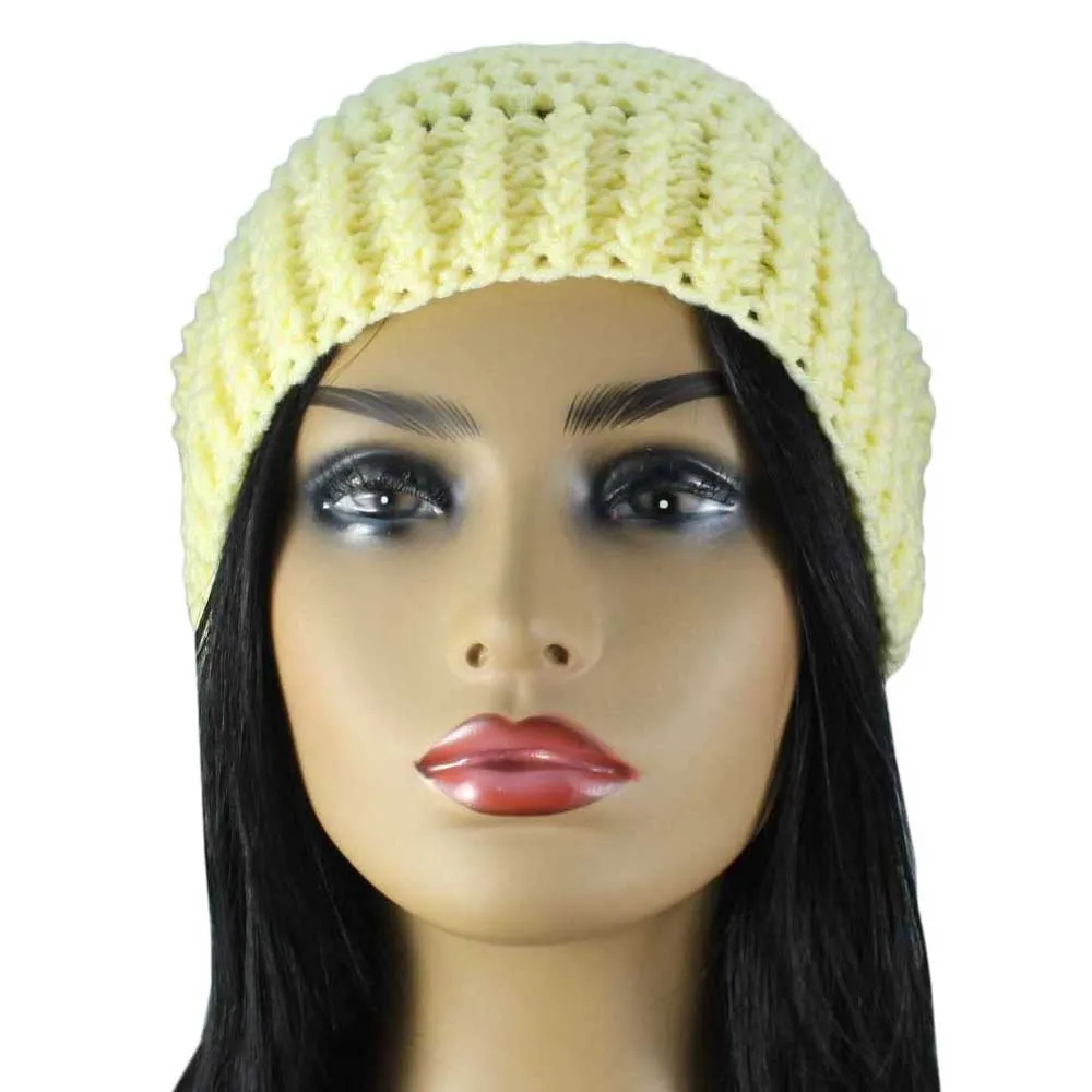 Light Yellow Crochet Beanie Hat Medium/Large - JMCH47ML