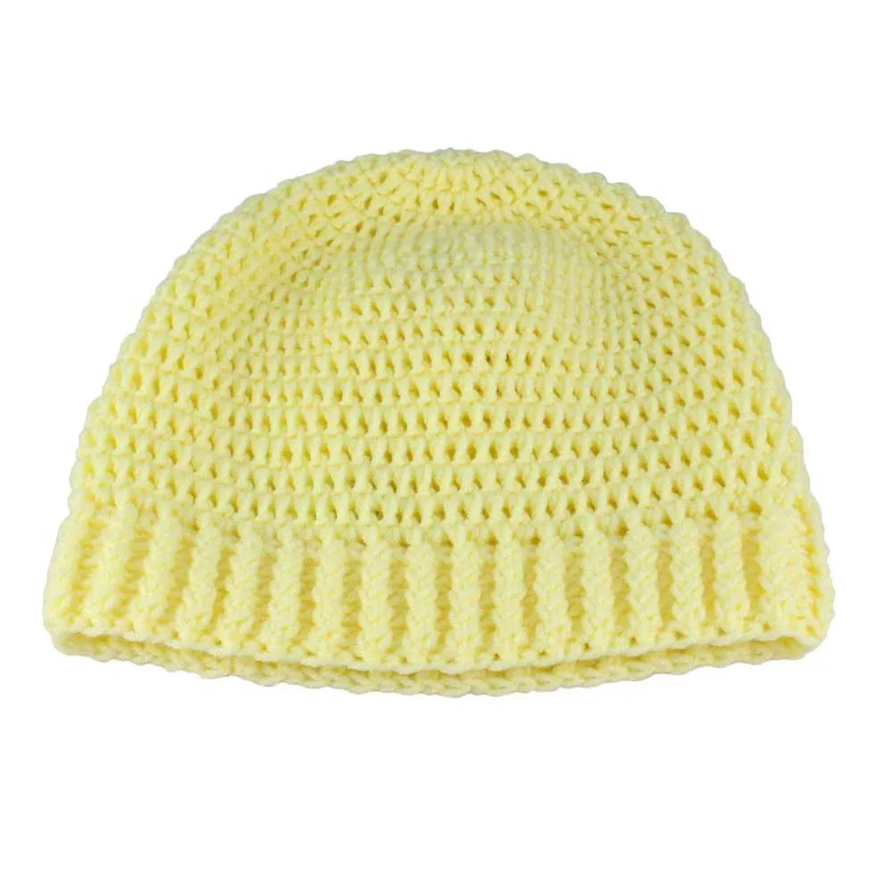 Light Yellow Crochet Beanie Hat Medium/Large - JMCH47ML