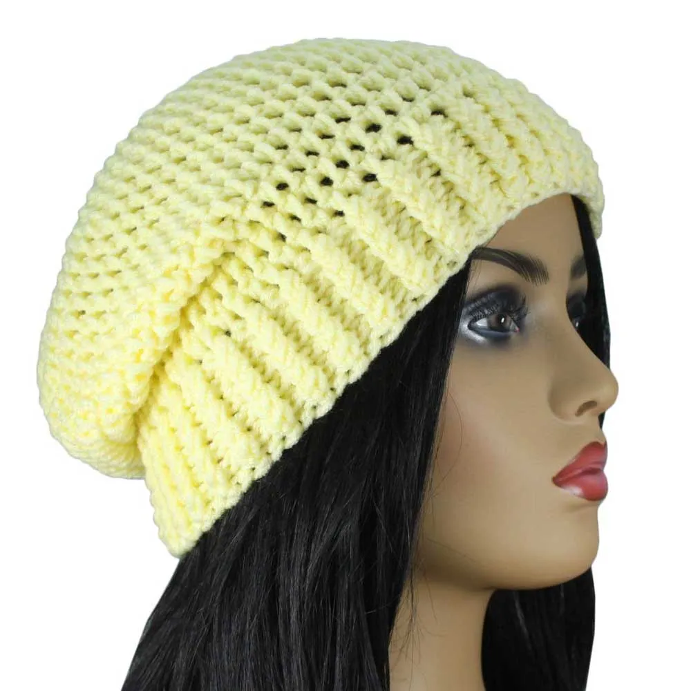 Light Yellow Crochet Beanie Hat Medium/Large - JMCH47ML