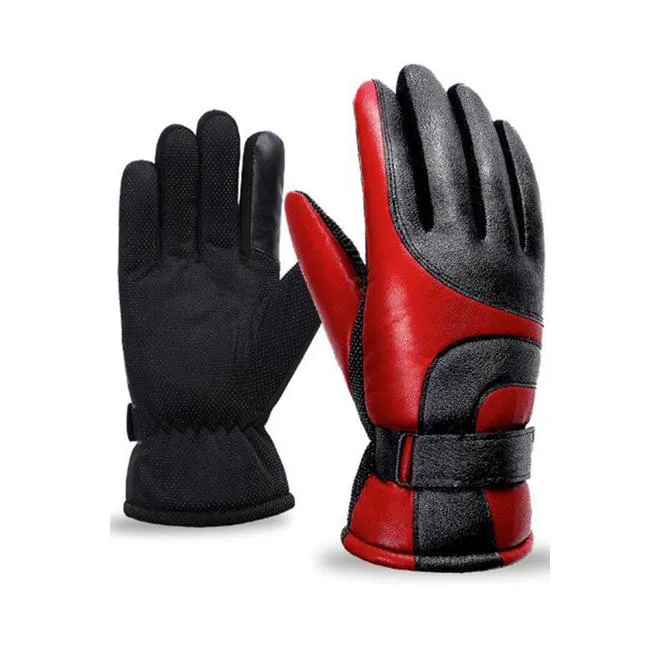 Men Thick Waterproof Leather Non-Slip Winter Gloves - C1461TCG