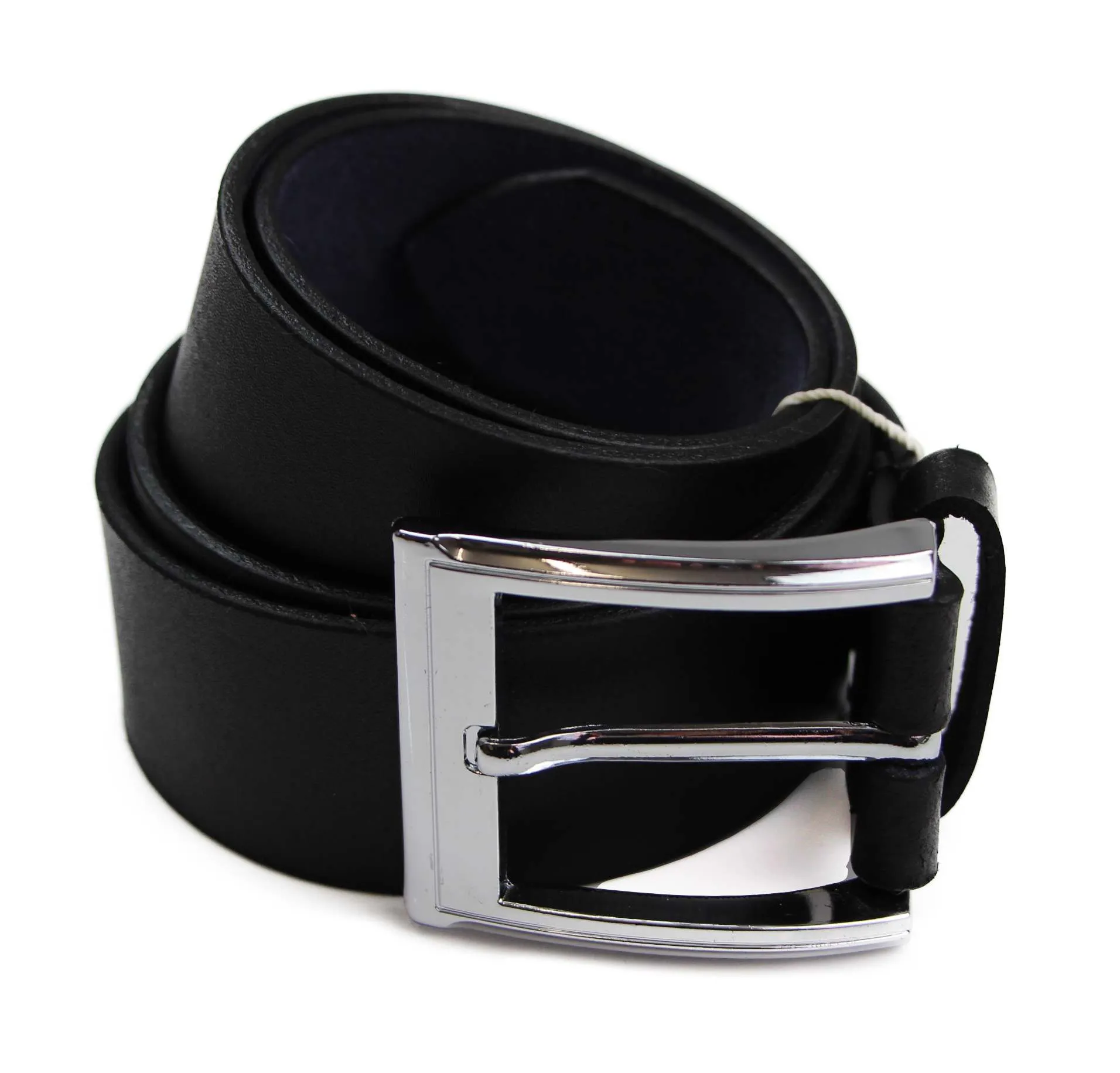 Mens Black Leather Belt With Silver Square Buckle