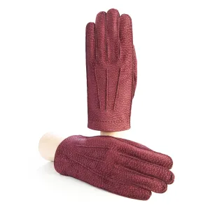 Men's hand-stitched bordeaux carpincho gloves unlined