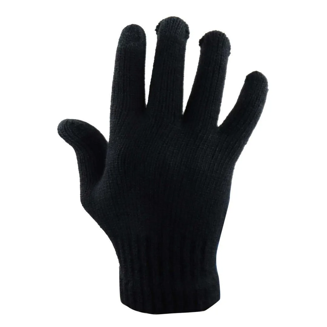 Mens Stretch Basic Warm Gloves Black One Size Stretch Woven Knitted