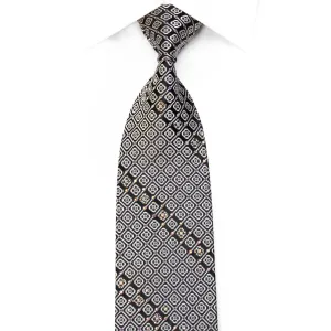 Metro City Men's Silk Rhinestone Necktie Silver Geometric On Black