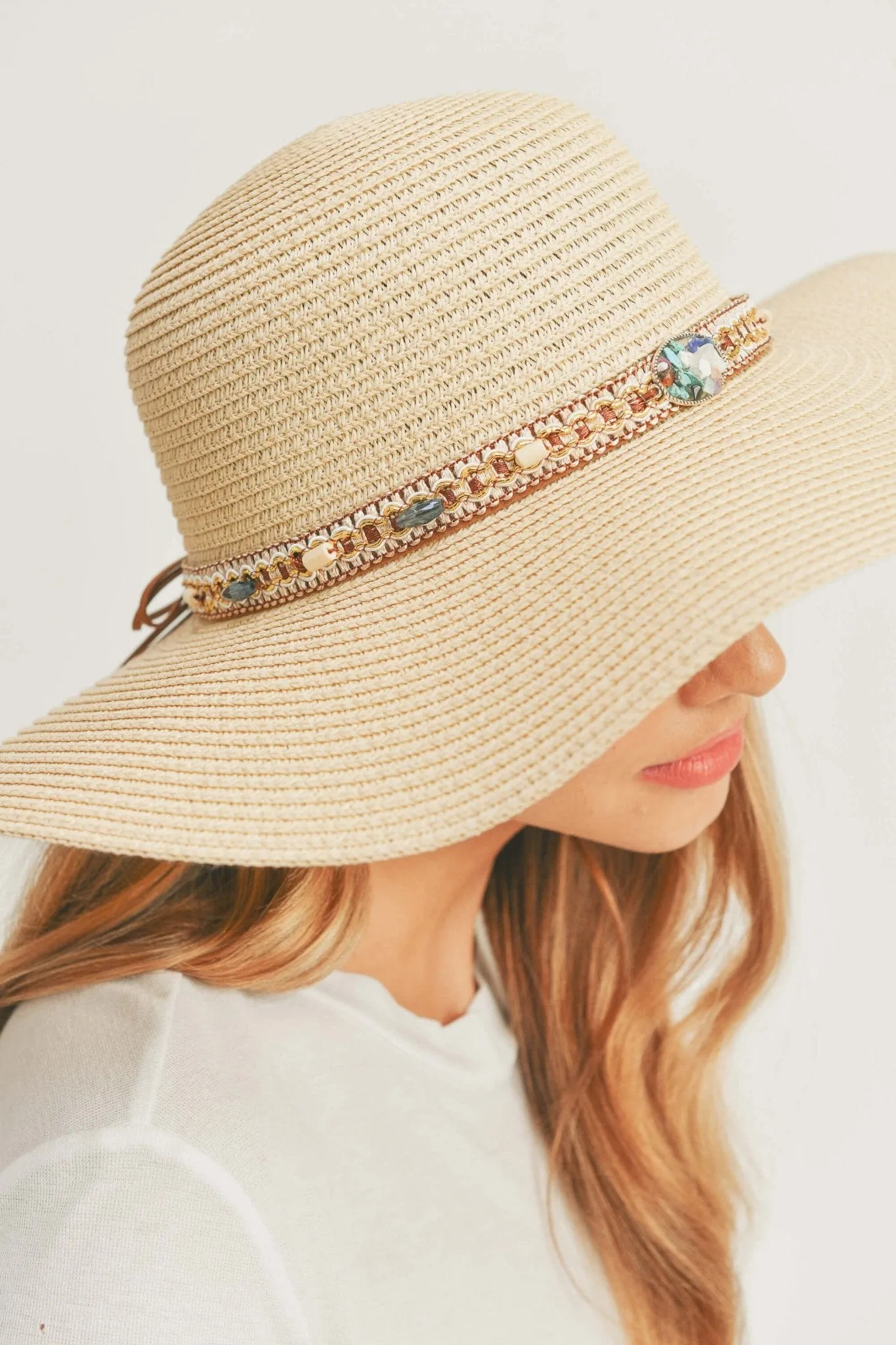 MH0103 Multi Beaded Band Floppy Hat