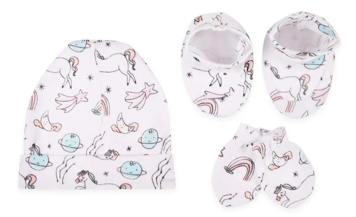 Mittens, Booties and Cap set - Ride A Unicorn