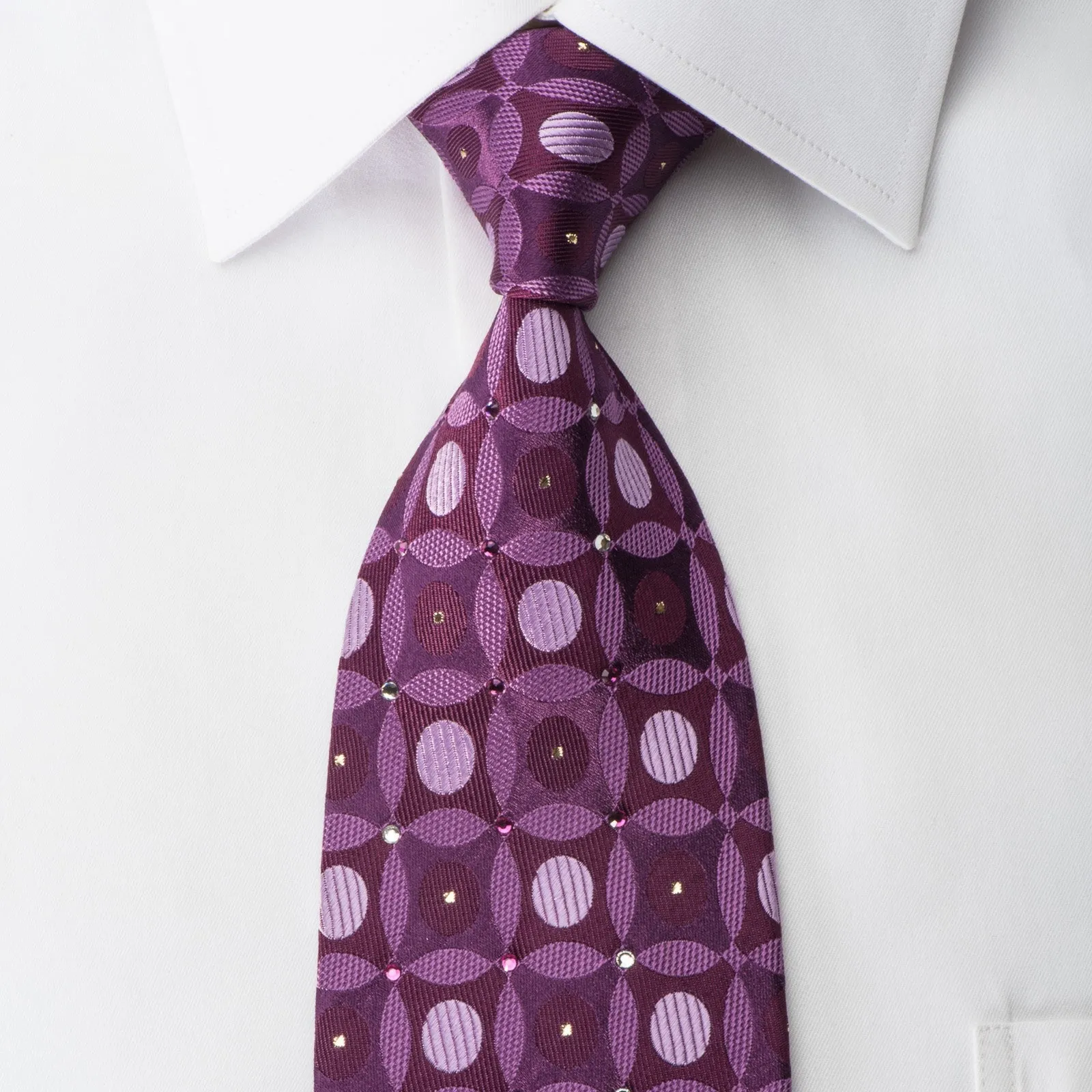 Nina Ricci Rhinestone Silk Necktie Geometric Retro On Purple With Silver Sparkles