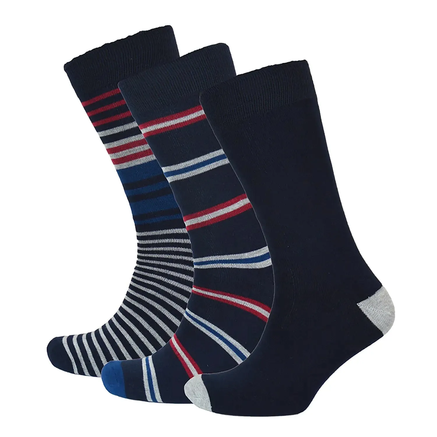 Pack Of 3 Mens Natural Bamboo Socks Black Navy Stripes UK 6-11