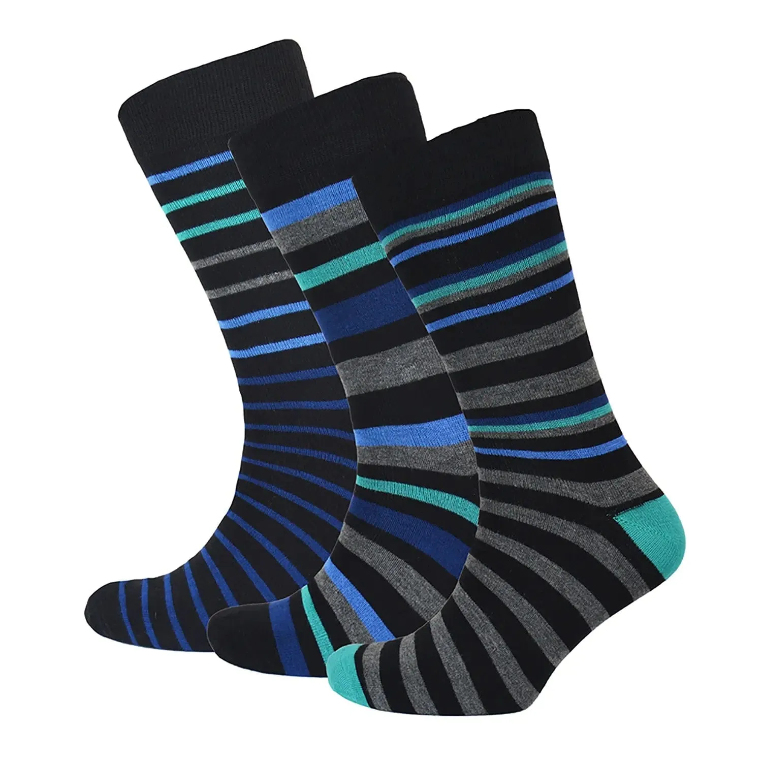 Pack Of 3 Mens Natural Bamboo Socks Black Navy Stripes UK 6-11