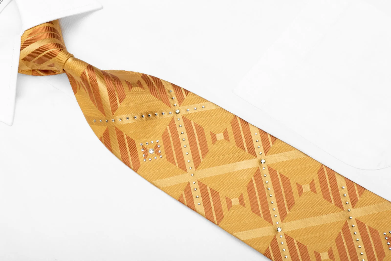 Pierre Cardin Rhinestone Silk Necktie Geometric On Gold