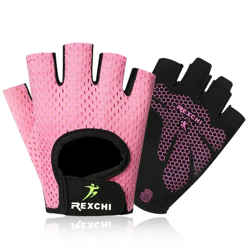 Summer Women Men Silicone Non-Slip Sweat-Proof Breathable Fitness Sports Outdoor Bike Half-Finger Gloves Gym Power Bicycle Glove