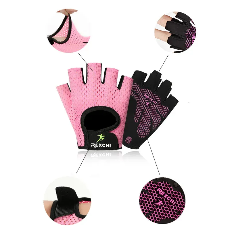 Summer Women Men Silicone Non-Slip Sweat-Proof Breathable Fitness Sports Outdoor Bike Half-Finger Gloves Gym Power Bicycle Glove