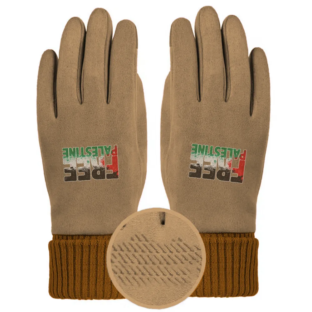 Support Sticker Unisex Suede Fabric Khaki Gloves