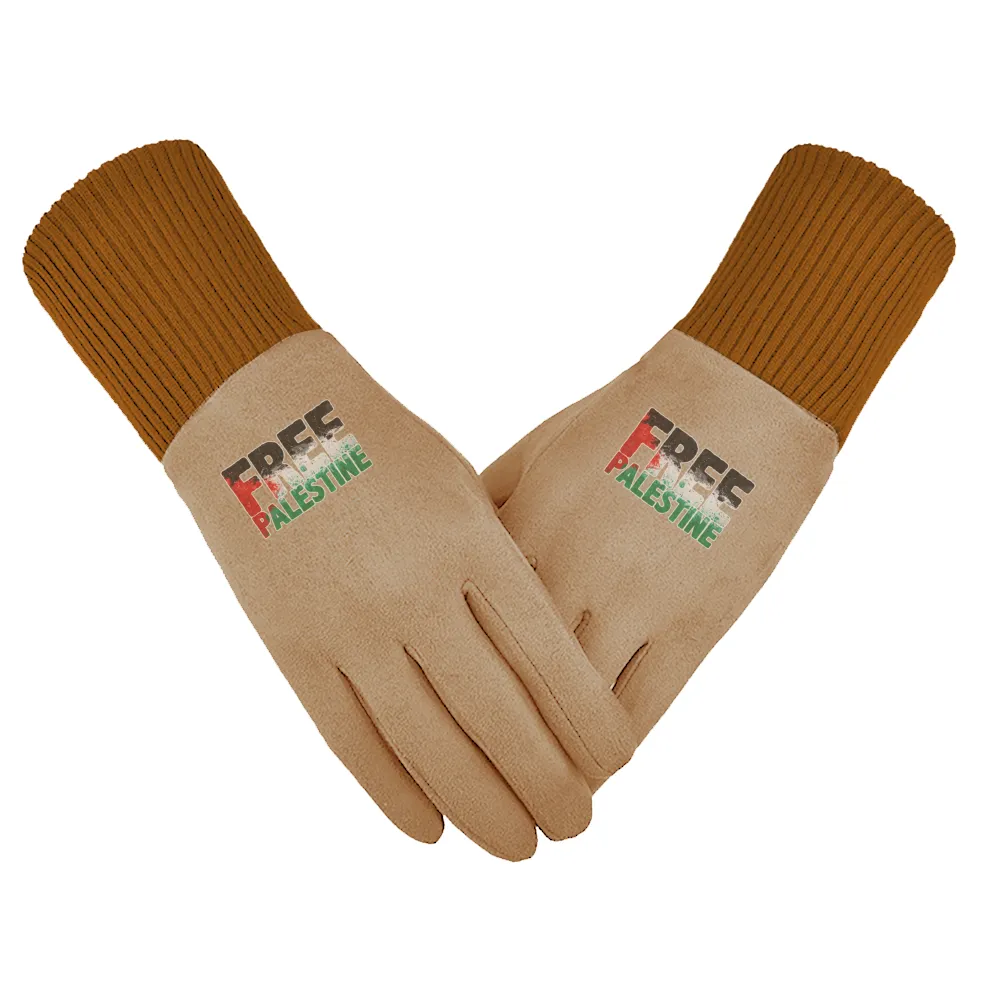 Support Sticker Unisex Suede Fabric Khaki Gloves