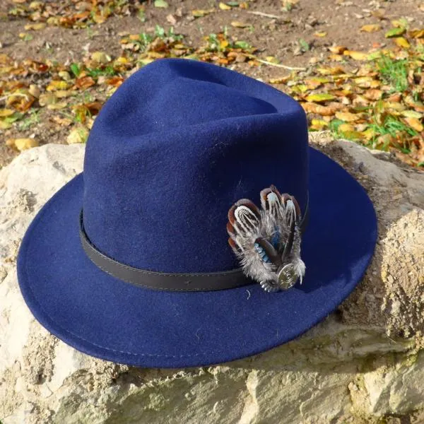 Teal Fedora Hat with Leather Band. Unisex, Crushable.