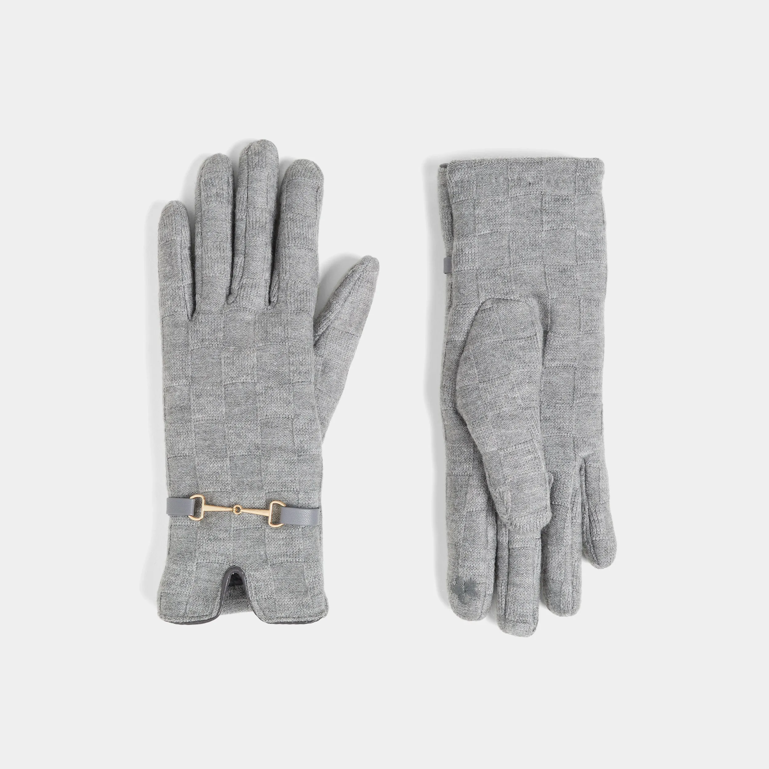 Tonal Checkered Touchscreen Gloves - Grey