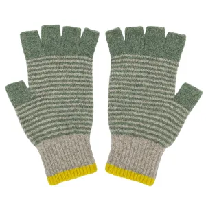 Unisex Green and Soft Brown Stripy Fingerless Gloves