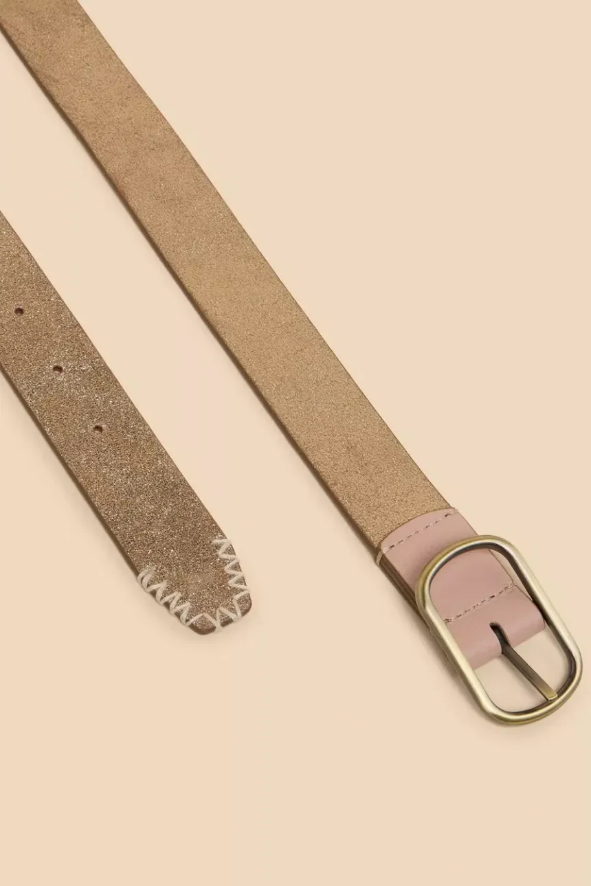 White Stuff Reversible Leather Belt - Gold Tan Metallic