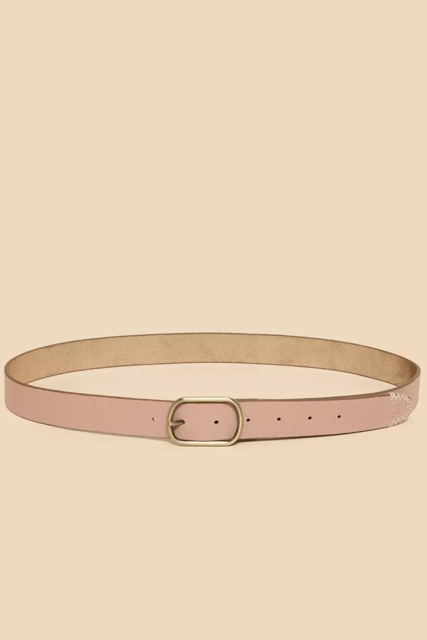 White Stuff Reversible Leather Belt - Gold Tan Metallic